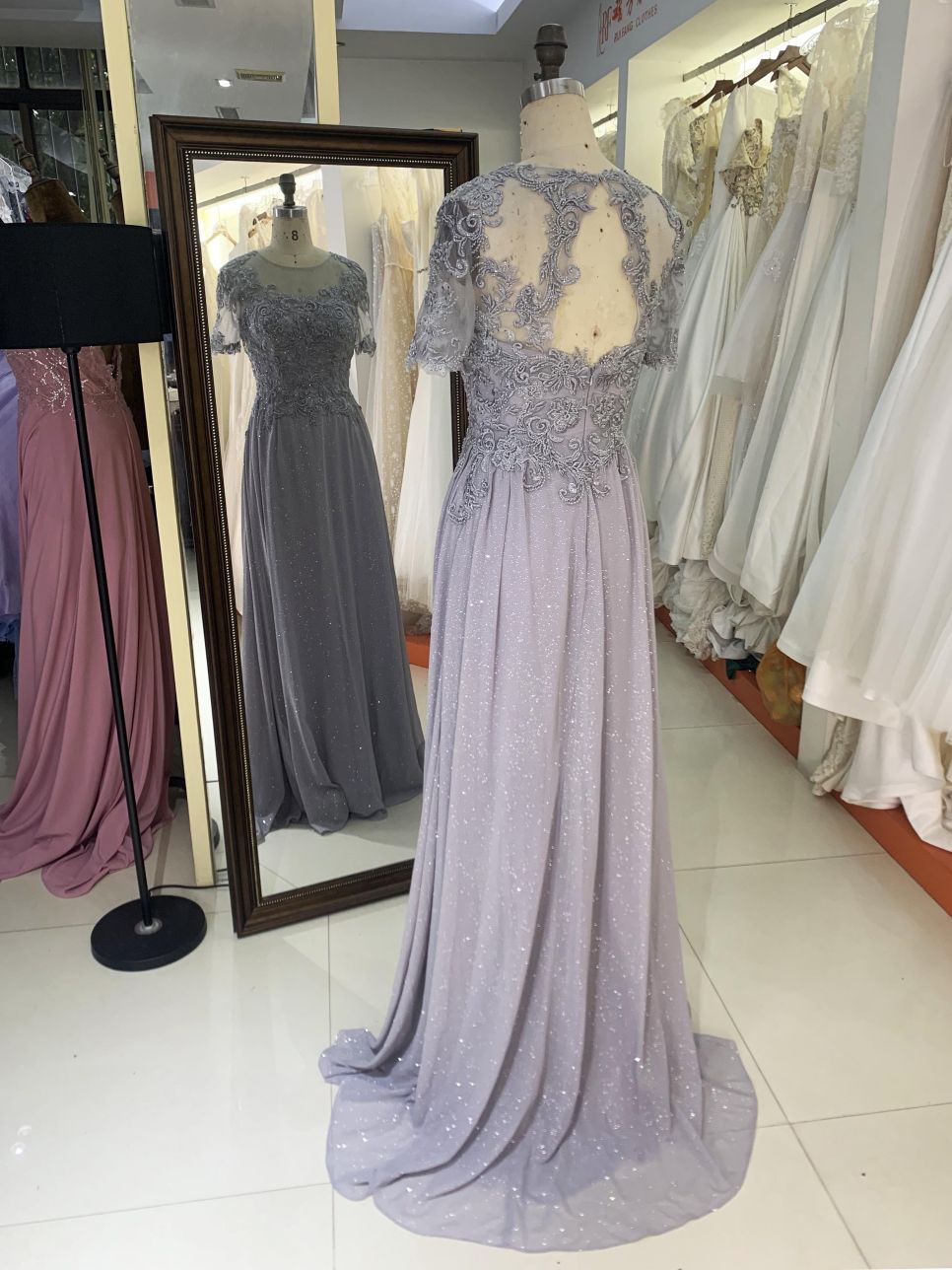 New grey chiffon skirt embroidery lace mother of the bride dresses plus size elegant dress 2025 for woman