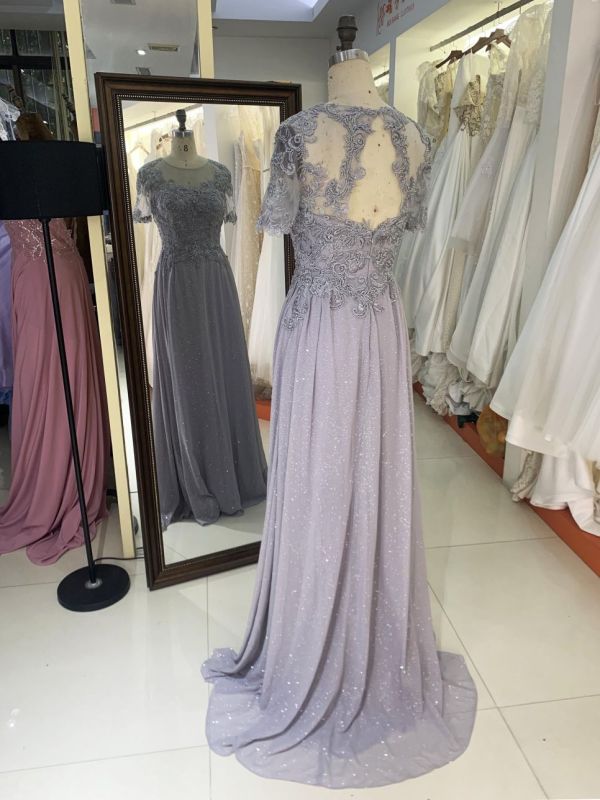 New grey chiffon skirt embroidery lace mother of the bride dresses plus size elegant dress 2025 for woman