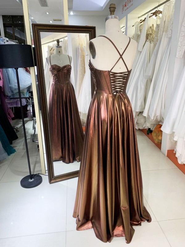 2025 Sienna sleeveless hand pleated corset bodice satin A line lace up back prom bridesmaid dresses