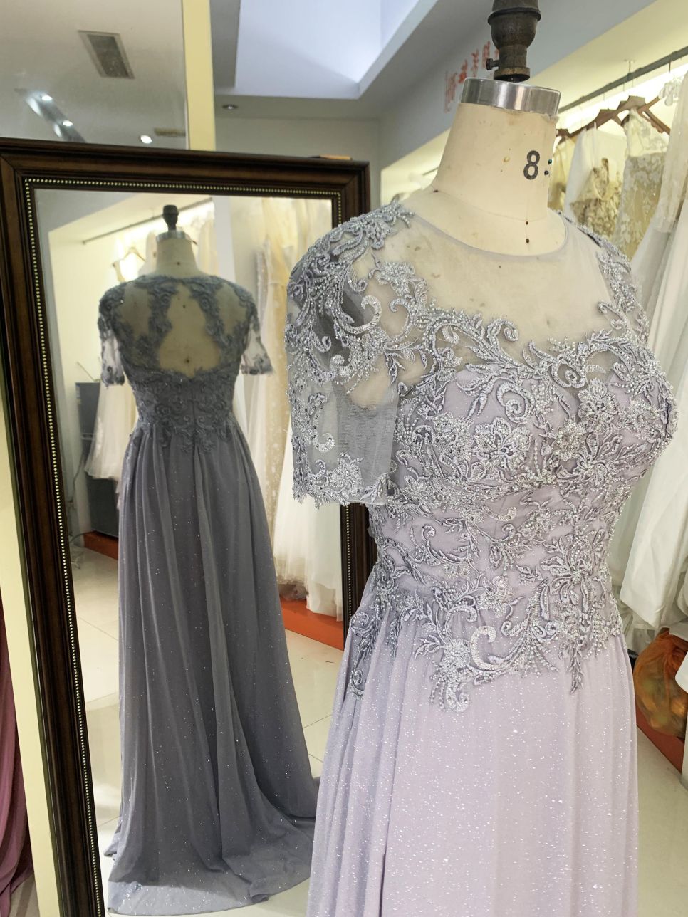 New grey chiffon skirt embroidery lace mother of the bride dresses plus size elegant dress 2025 for woman