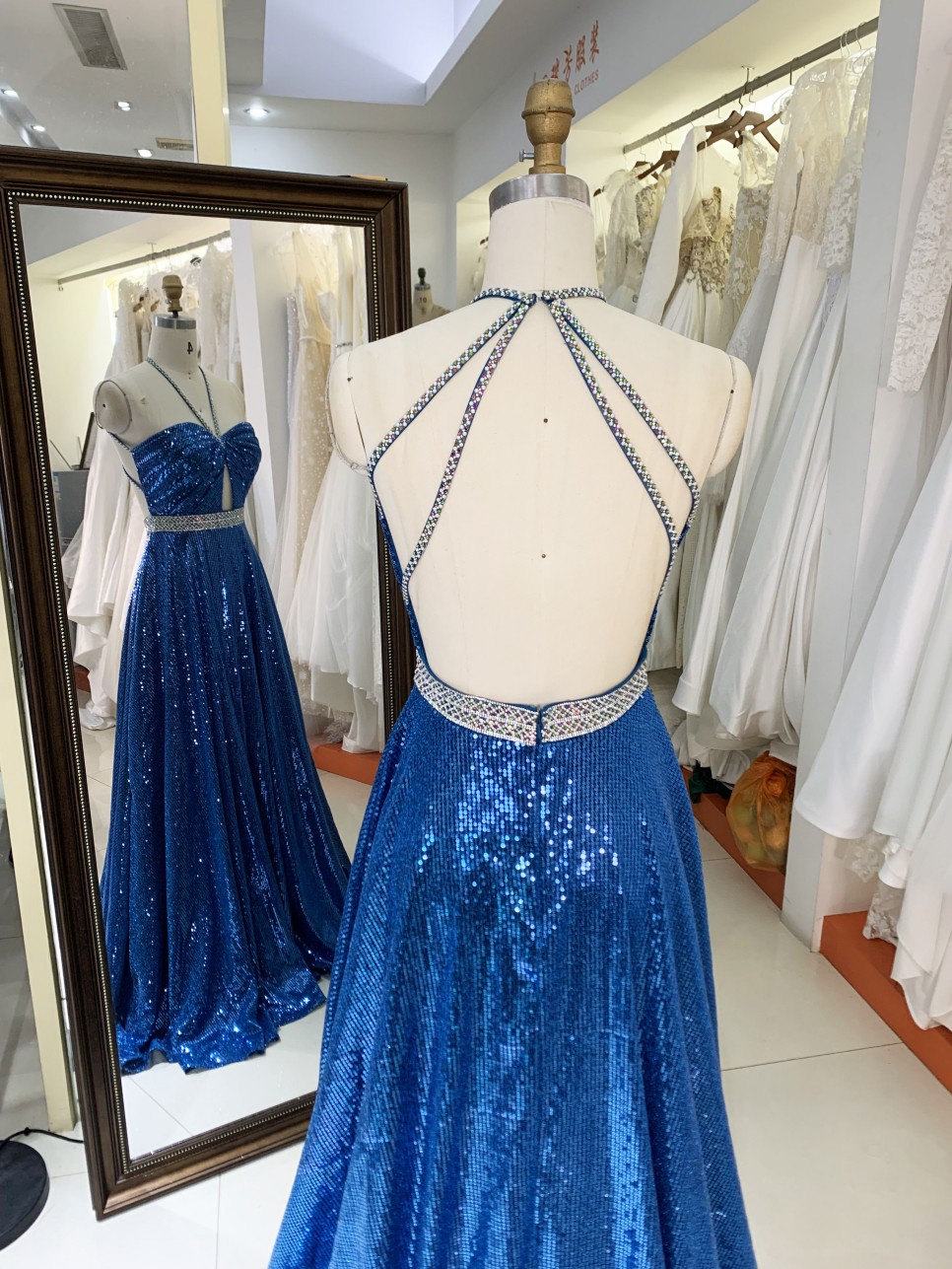2025 wholesale teal sequin A line open back beading belt hand pleated elegant simple prom dresses
