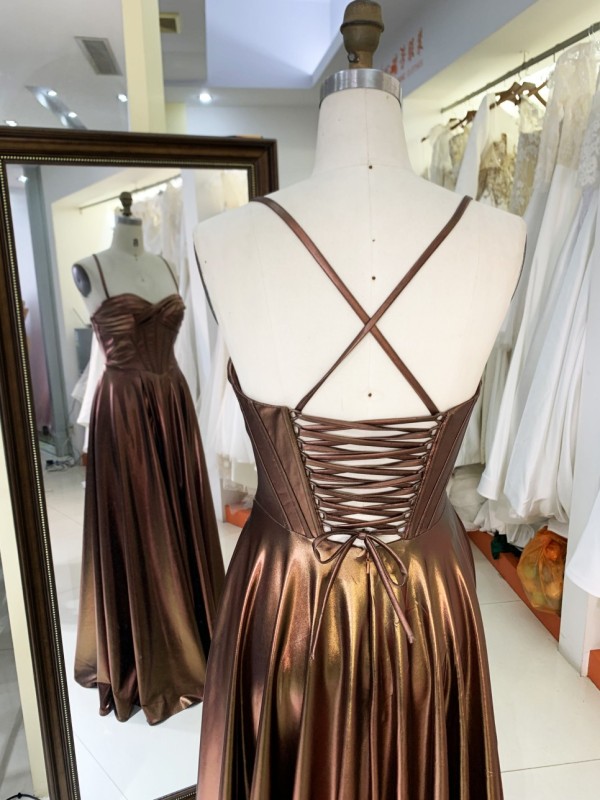2025 Sienna sleeveless hand pleated corset bodice satin A line lace up back prom bridesmaid dresses