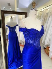 New America wholesale LA brand off shoulder beading chain long evening dresses crystal embellished gown for prom dress 2025