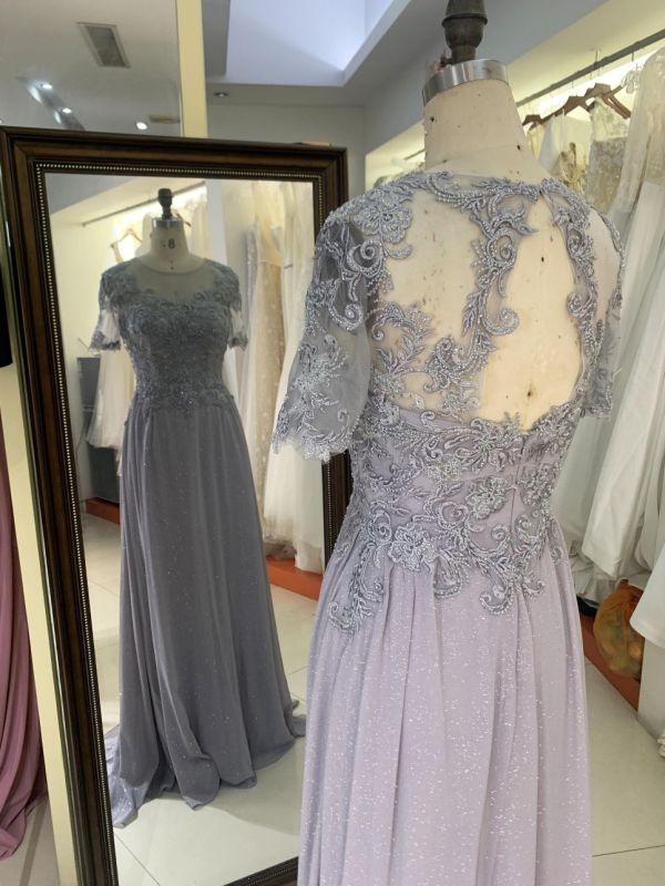 New grey chiffon skirt embroidery lace mother of the bride dresses plus size elegant dress 2025 for woman