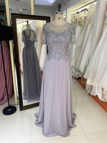New grey chiffon skirt embroidery lace mother of the bride dresses plus size elegant dress 2025 for woman