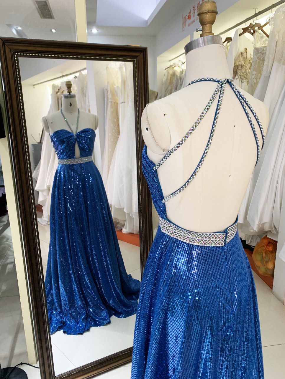 2025 wholesale teal sequin A line open back beading belt hand pleated elegant simple prom dresses