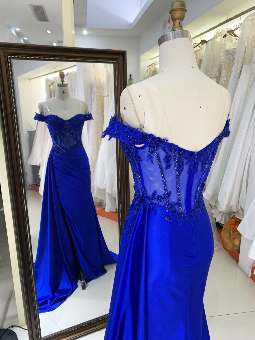 New America wholesale LA brand off shoulder beading chain long evening dresses crystal embellished gown for prom dress 2025