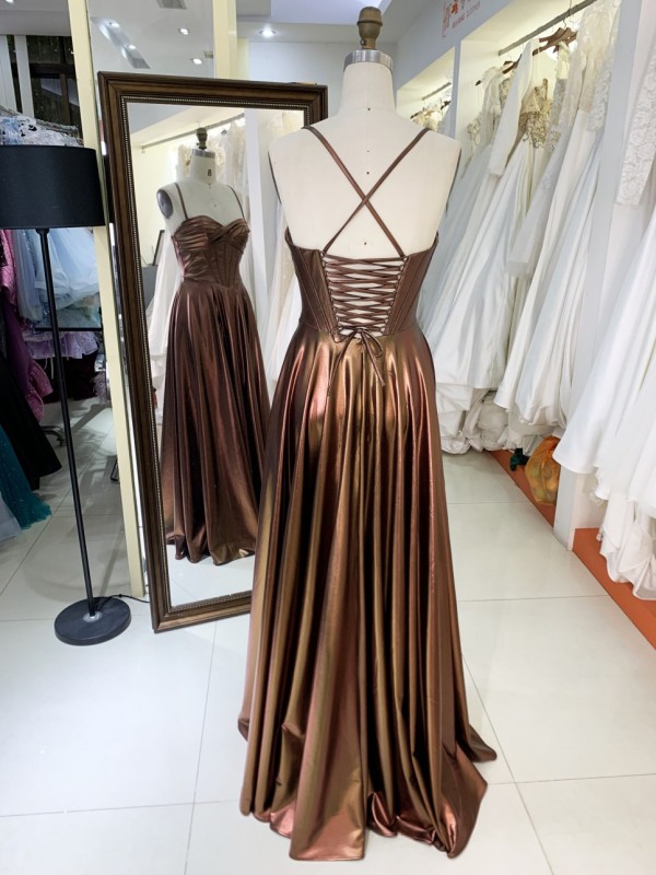 2025 Sienna sleeveless hand pleated corset bodice satin A line lace up back prom bridesmaid dresses