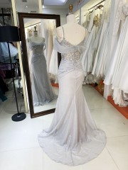 High Quality America wholesale LA brand Elegant Ladies Slim Embroidery Glitter Chiffon Off Shoulder Formal Style Prom Dress 2025