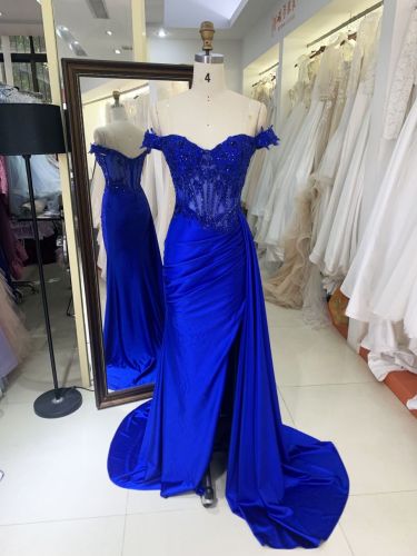 New America wholesale LA brand off shoulder beading chain long evening dresses crystal embellished gown for prom dress 2025