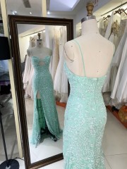 2025 New embroidered lace mint elegant and sexy dress for women luxurious party ladies simple prom night dress