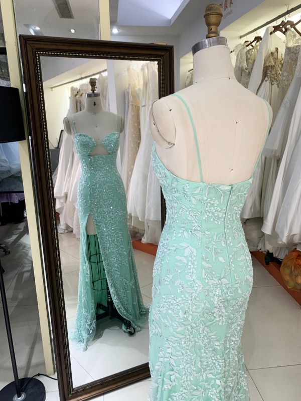 2025 New embroidered lace mint elegant and sexy dress for women luxurious party ladies simple prom night dress