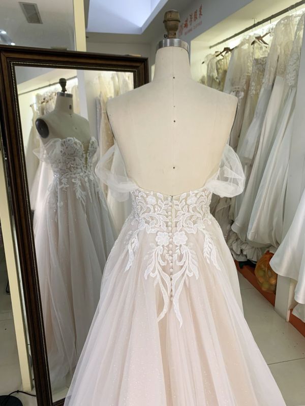 2025 Shiny bridal colorful lining deep V-neck off shoulder sleeveless Spaghetti Strap sexy lace embroidery wedding dress