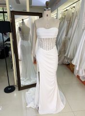 2025 Women's sexy tube top backless see-through high slit corset pleated white mermaid wedding dress