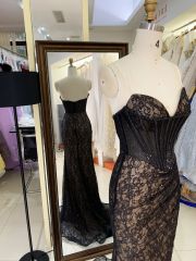 Crystal embellished gown luxury long contract color evening dress black lace custom prom dress 2025