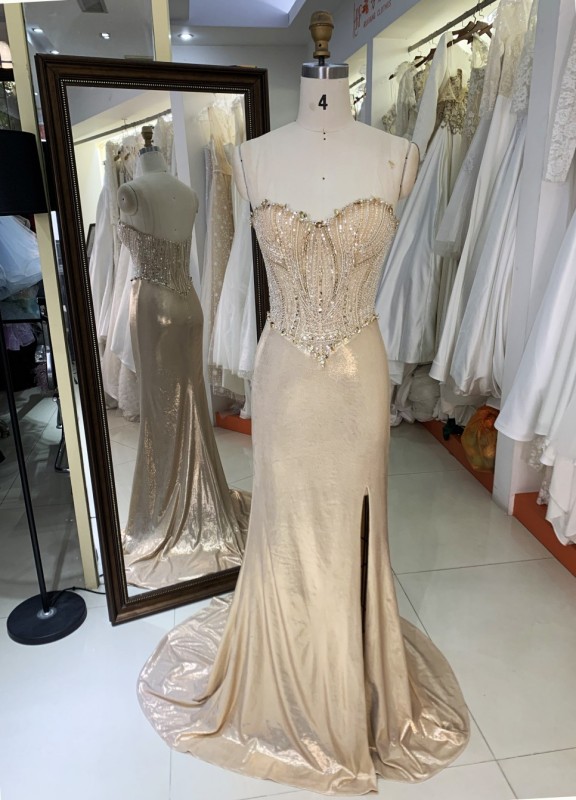 2025 New embroidered sequin elegant and sexy slim dress for women luxurious party ladies gold prom dress