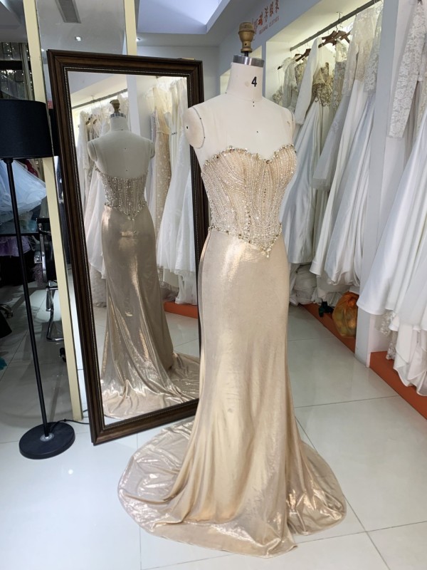 2025 New embroidered sequin elegant and sexy slim dress for women luxurious party ladies gold prom dress