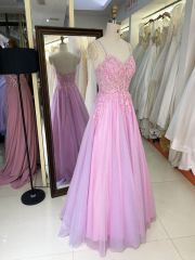 2025 New sweet style pink glitter lace mesh embroidery fishbone A-line skirt corset prom evening dress for girl