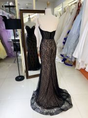 Crystal embellished gown luxury long contract color evening dress black lace custom prom dress 2025