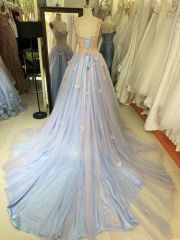 2025 New sky blue 3d butterfly sweetheart boning quinceanera dresses 15 ball dress for young girl
