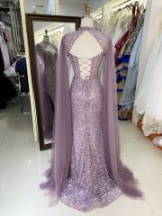 2025 New style luxury black deep V-neck sexy party dress cape beaded mermaid elegant party evening dress for women