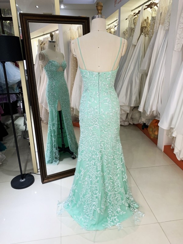 2025 New embroidered lace mint elegant and sexy dress for women luxurious party ladies simple prom night dress