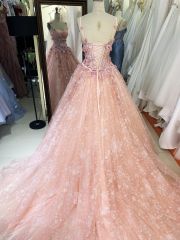 2025 New dress for a small girl for quinceanera with lace flower embroidery pink quinceanera dress