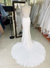 2025 Women's sexy tube top backless see-through high slit corset pleated white mermaid wedding dress