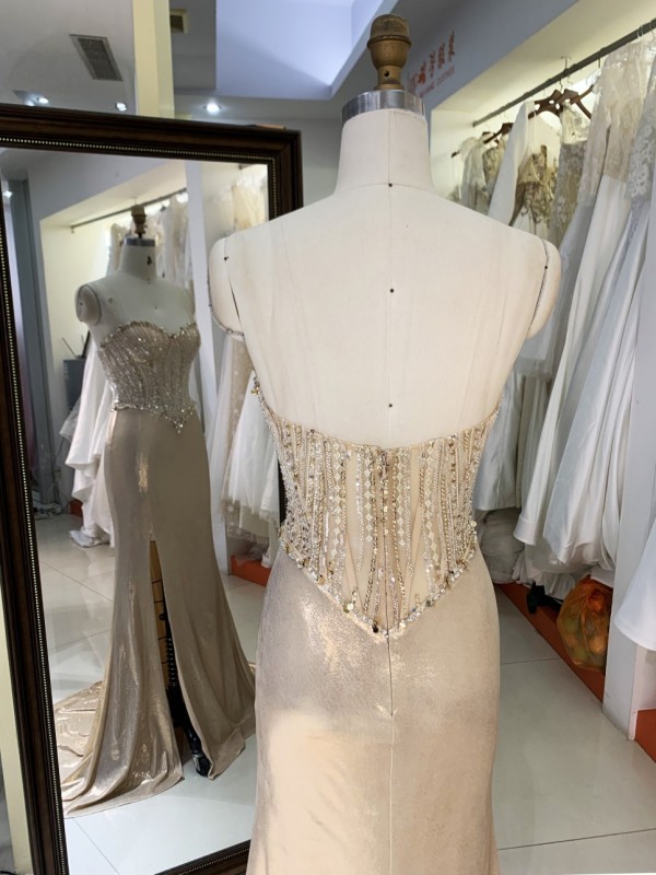 2025 New embroidered sequin elegant and sexy slim dress for women luxurious party ladies gold prom dress
