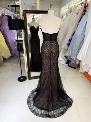 Crystal embellished gown luxury long contract color evening dress black lace custom prom dress 2025