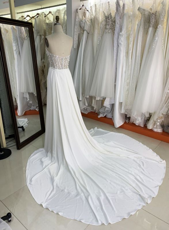 2025 Women's sexy tube top backless see-through high slit corset pleated white mermaid wedding dress