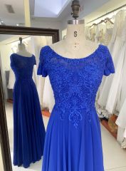 2025 New style short sleeve elegant blue lace embroidery chiffon mother of the bride dresses for wedding modern