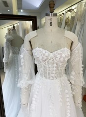 2025 New elegant wedding dresses A line long sleeve lace flowers bridal wedding dress tulle net formal guest ladies