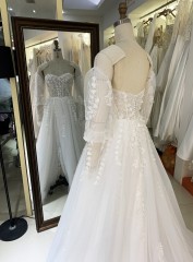 2025 New elegant wedding dresses A line long sleeve lace flowers bridal wedding dress tulle net formal guest ladies
