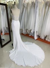 2025 Women's sexy tube top backless see-through high slit corset pleated white mermaid wedding dress