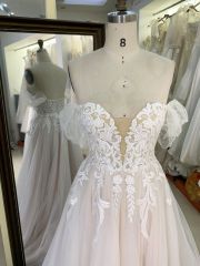 2025 Shiny bridal colorful lining deep V-neck off shoulder sleeveless Spaghetti Strap sexy lace embroidery wedding dress