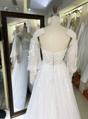2025 New elegant wedding dresses A line long sleeve lace flowers bridal wedding dress tulle net formal guest ladies