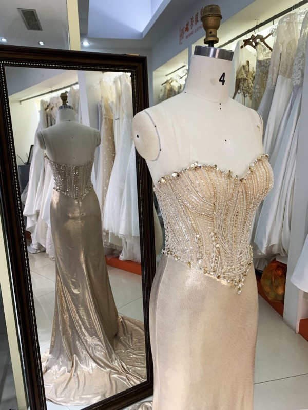 2025 New embroidered sequin elegant and sexy slim dress for women luxurious party ladies gold prom dress