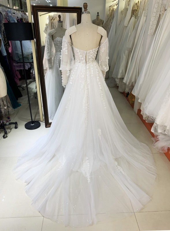2025 New elegant wedding dresses A line long sleeve lace flowers bridal wedding dress tulle net formal guest ladies