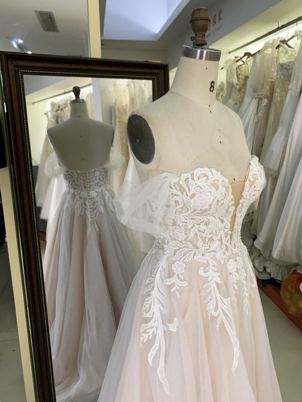 2025 Shiny bridal colorful lining deep V-neck off shoulder sleeveless Spaghetti Strap sexy lace embroidery wedding dress