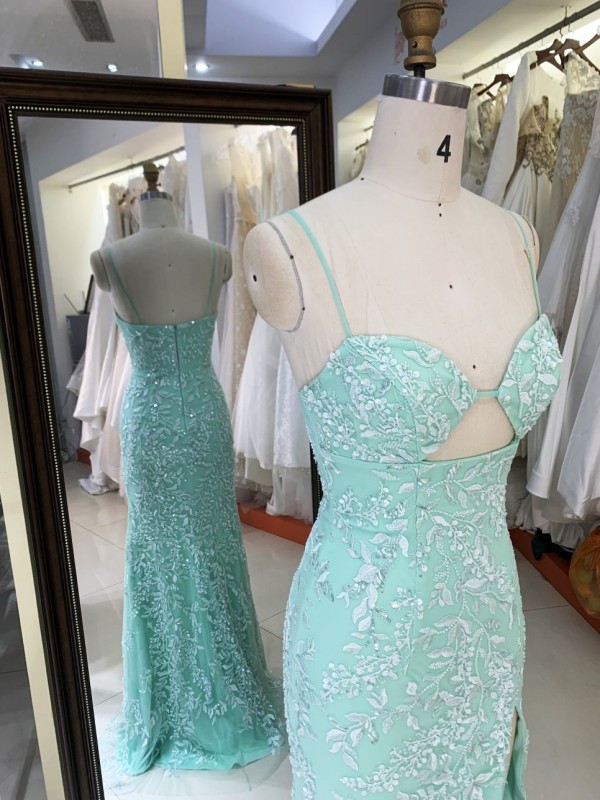 2025 New embroidered lace mint elegant and sexy dress for women luxurious party ladies simple prom night dress