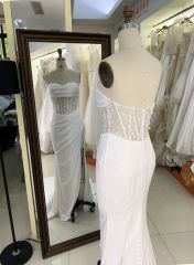 2025 Women's sexy tube top backless see-through high slit corset pleated white mermaid wedding dress