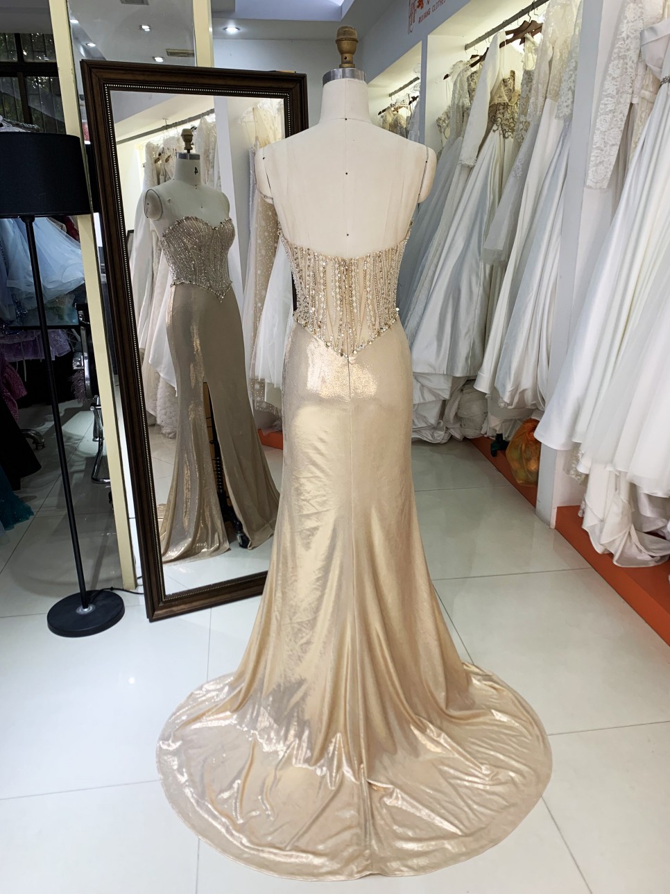 2025 New embroidered sequin elegant and sexy slim dress for women luxurious party ladies gold prom dress