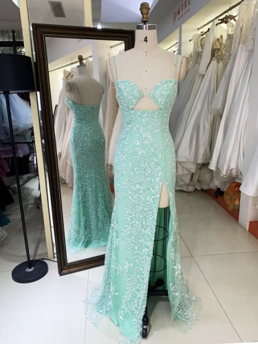 2025 New embroidered lace mint elegant and sexy dress for women luxurious party ladies simple prom night dress