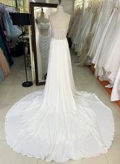 2025 Women's sexy tube top backless see-through high slit corset pleated white mermaid wedding dress