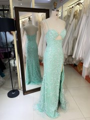 2025 New embroidered lace mint elegant and sexy dress for women luxurious party ladies simple prom night dress