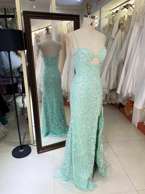 2025 New embroidered lace mint elegant and sexy dress for women luxurious party ladies simple prom night dress