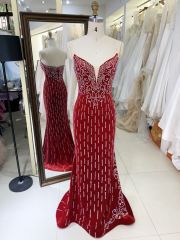 High Quality America wholesale Elegant Ladies Slim Embroidery velvet hot fixed stone evening dress elegant prom 2025