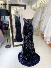 High Quality America wholesale Elegant Ladies Slim Embroidery velvet hot fixed stone evening dress elegant prom 2025