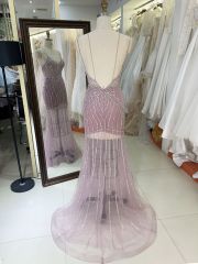 New America wholesale LA brand party breathable beading chain long evening dresses crystal embellished gown for prom dress 2025